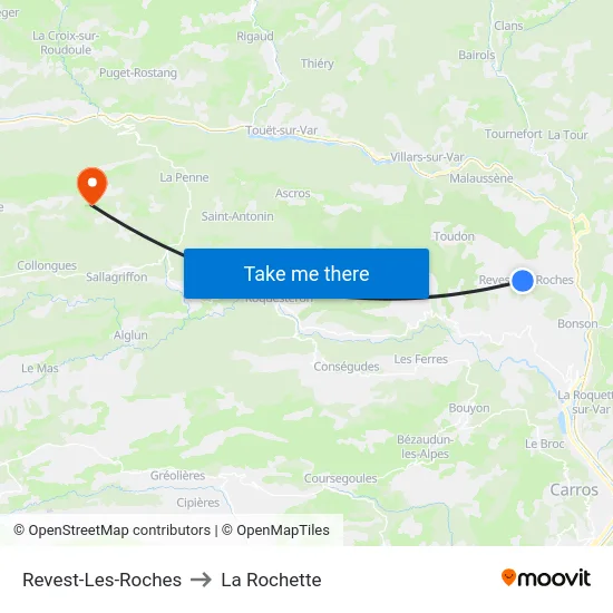 Revest-Les-Roches to La Rochette map