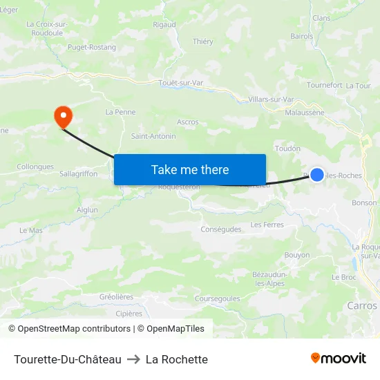 Tourette-Du-Château to La Rochette map