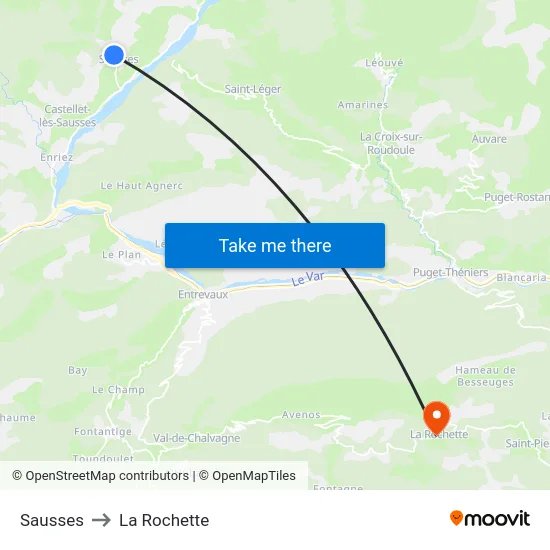 Sausses to La Rochette map