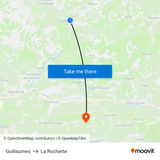 Guillaumes to La Rochette map