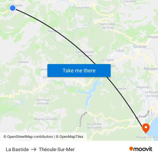 La Bastide to Théoule-Sur-Mer map