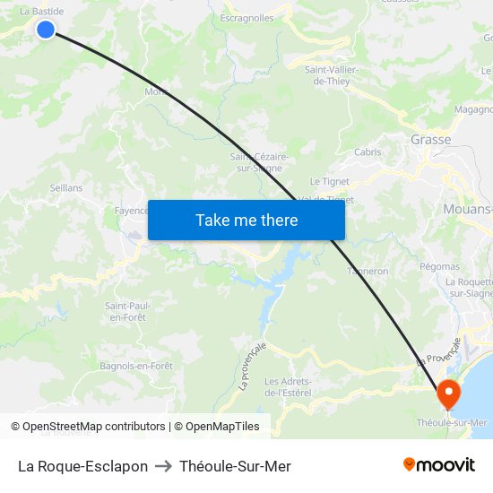 La Roque-Esclapon to Théoule-Sur-Mer map