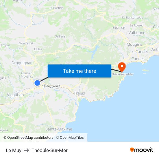 Le Muy to Théoule-Sur-Mer map