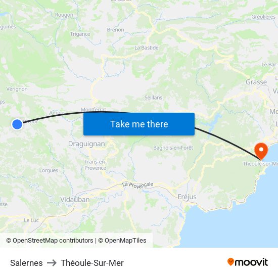 Salernes to Théoule-Sur-Mer map