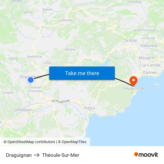 Draguignan to Théoule-Sur-Mer map