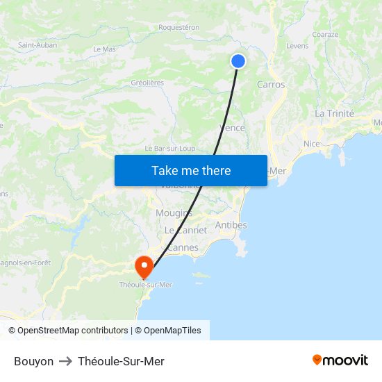 Bouyon to Théoule-Sur-Mer map