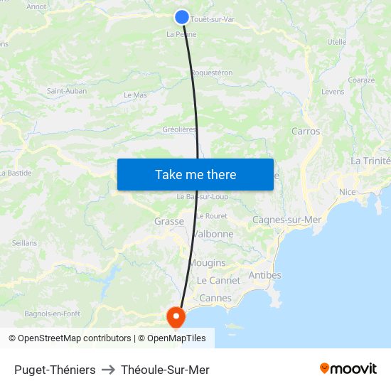 Puget-Théniers to Théoule-Sur-Mer map