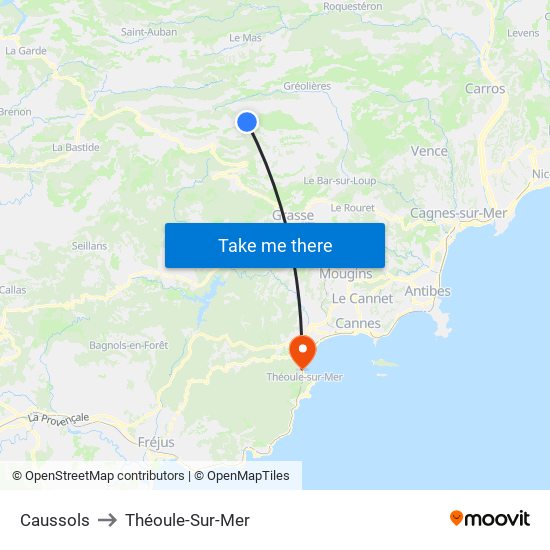 Caussols to Théoule-Sur-Mer map