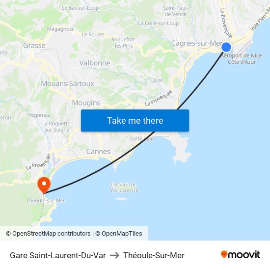 Gare Saint-Laurent-Du-Var to Théoule-Sur-Mer map