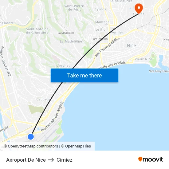 Aéroport De Nice to Cimiez map