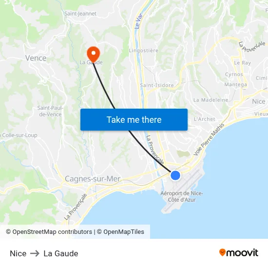 Nice to La Gaude map