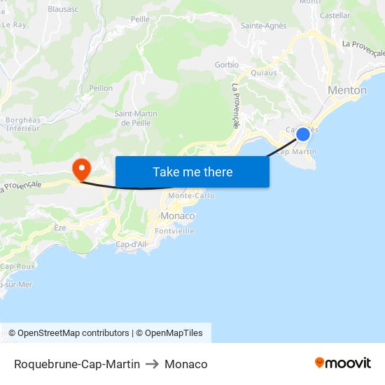 Roquebrune-Cap-Martin to Monaco map