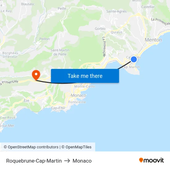 Roquebrune-Cap-Martin to Monaco map