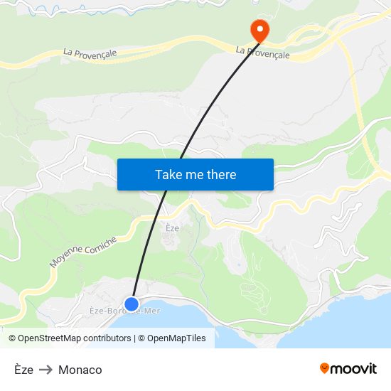 Èze to Monaco map