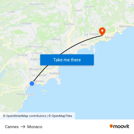 Cannes to Monaco map