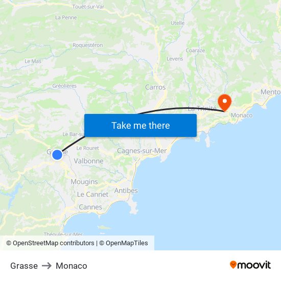 Grasse to Monaco map