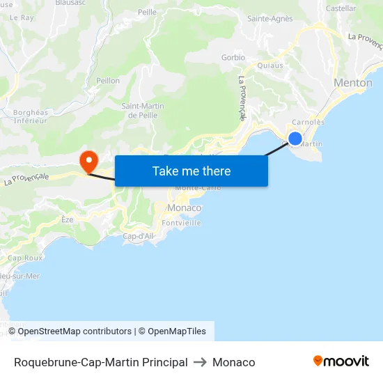 Roquebrune-Cap-Martin Principal to Monaco map