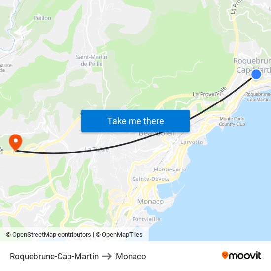 Roquebrune-Cap-Martin to Monaco map