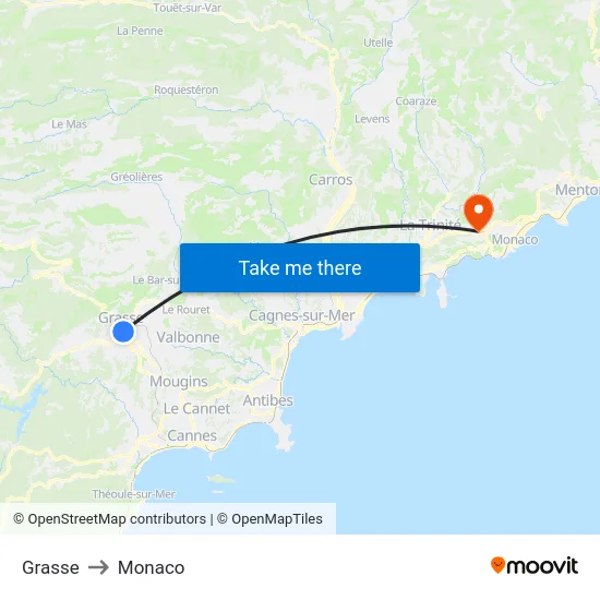 Grasse to Monaco map