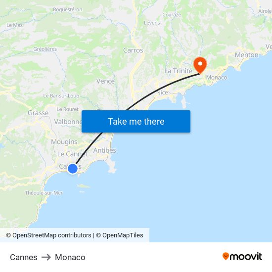 Cannes to Monaco map