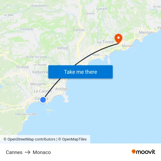 Cannes to Monaco map