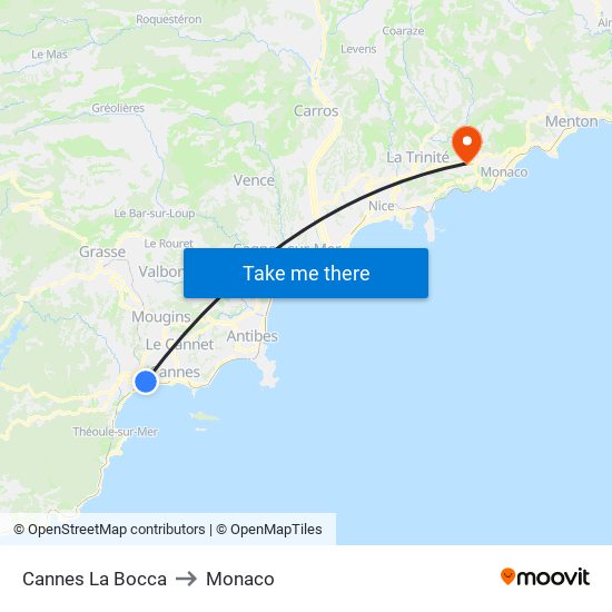 Cannes La Bocca to Monaco map