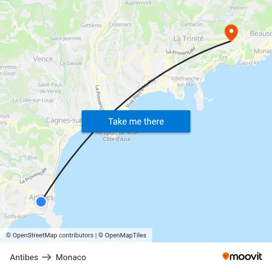 Antibes to Monaco map