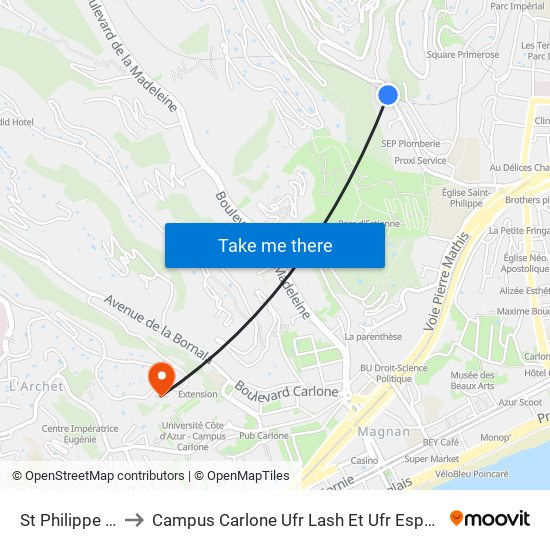 St Philippe Cpzou to Campus Carlone Ufr Lash Et Ufr Espaces Et Cultures map
