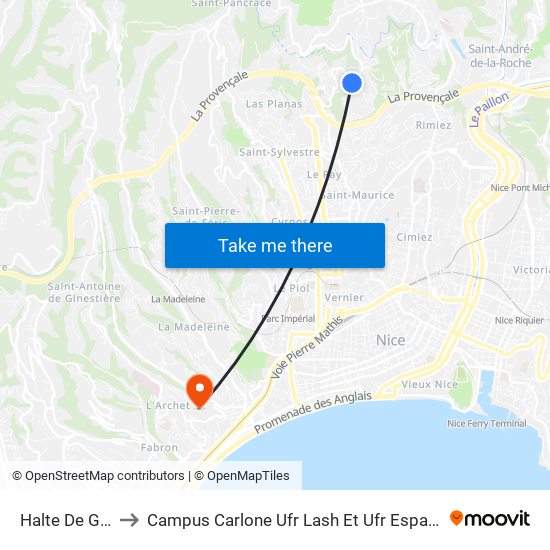 Halte De Gairaut to Campus Carlone Ufr Lash Et Ufr Espaces Et Cultures map