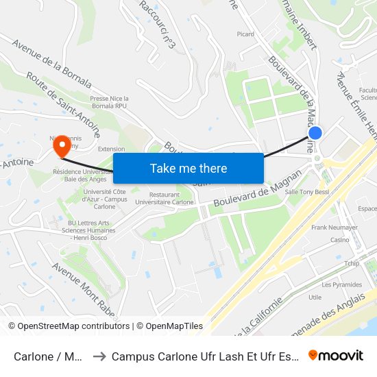Carlone / Madeleine to Campus Carlone Ufr Lash Et Ufr Espaces Et Cultures map
