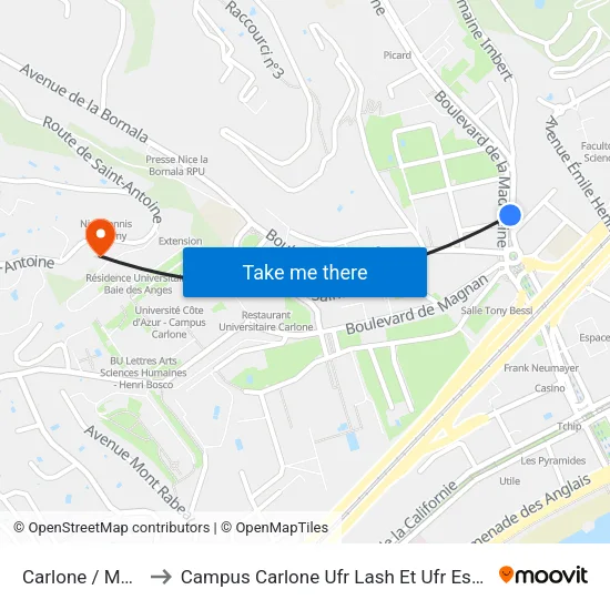 Carlone / Madeleine to Campus Carlone Ufr Lash Et Ufr Espaces Et Cultures map