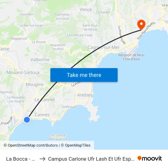 La Bocca - Verrerie to Campus Carlone Ufr Lash Et Ufr Espaces Et Cultures map