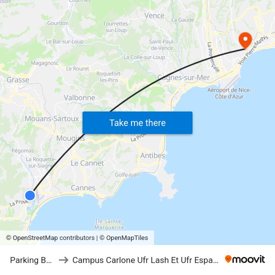 Parking Beguier to Campus Carlone Ufr Lash Et Ufr Espaces Et Cultures map