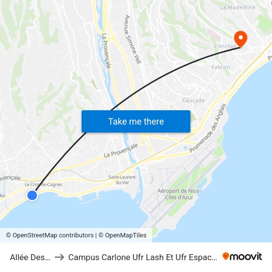 Allée Des Pins to Campus Carlone Ufr Lash Et Ufr Espaces Et Cultures map
