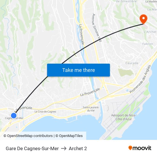 Gare De Cagnes-Sur-Mer to Archet 2 map