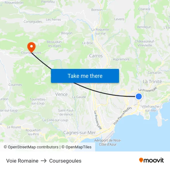 Voie Romaine to Coursegoules map