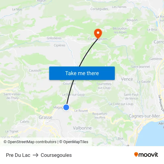 Pre Du Lac to Coursegoules map