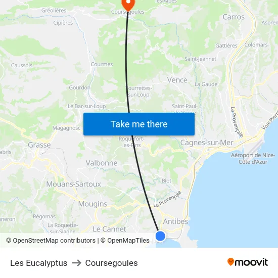 Les Eucalyptus to Coursegoules map