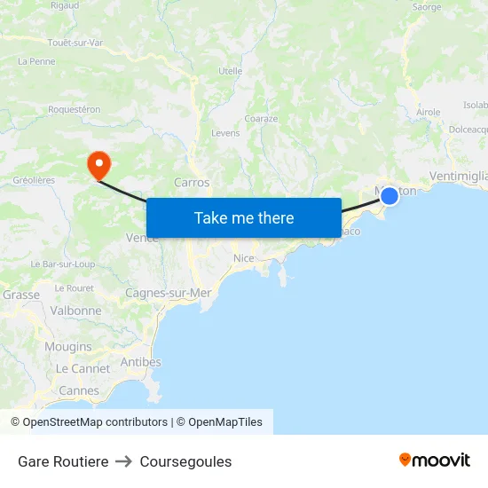 Gare Routiere to Coursegoules map