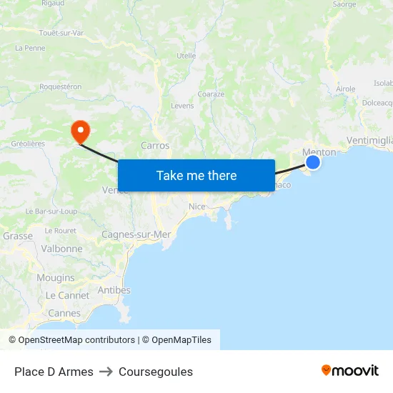 Place D Armes to Coursegoules map