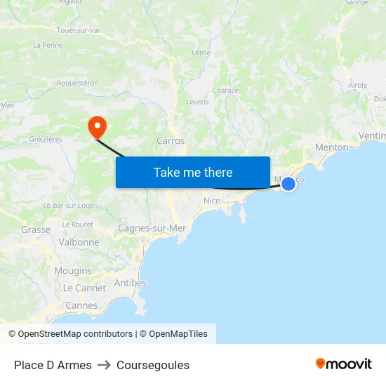 Place D Armes to Coursegoules map