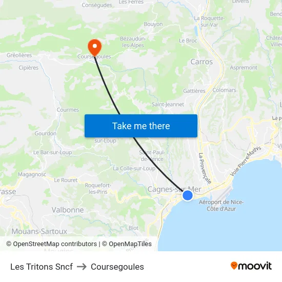 Les Tritons Sncf to Coursegoules map