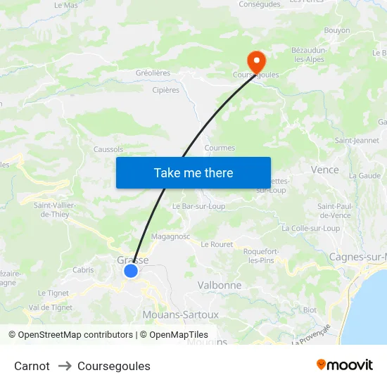 Carnot to Coursegoules map