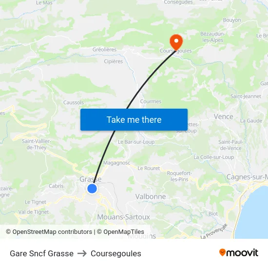 Gare Sncf Grasse to Coursegoules map