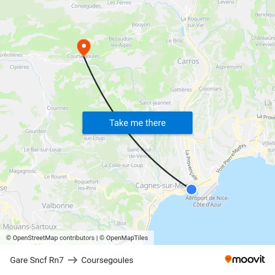 Gare Sncf Rn7 to Coursegoules map