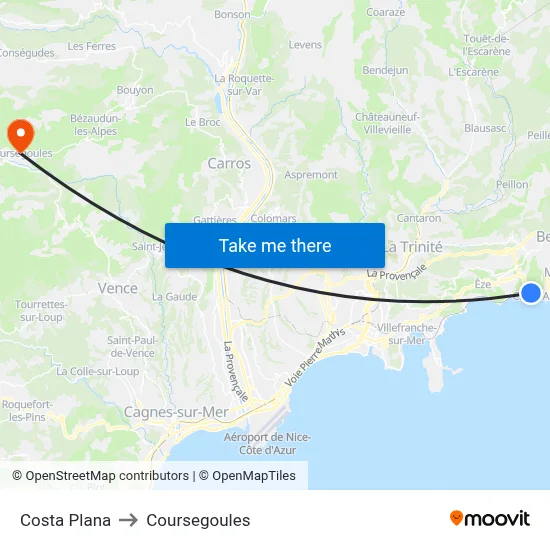 Costa Plana to Coursegoules map