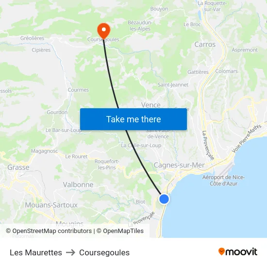 Les Maurettes to Coursegoules map