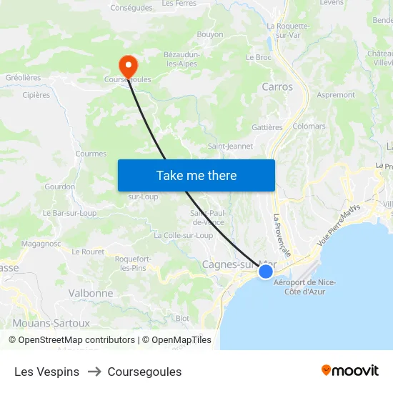 Les Vespins to Coursegoules map