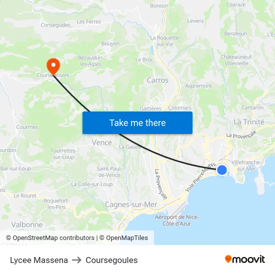 Lycee Massena to Coursegoules map