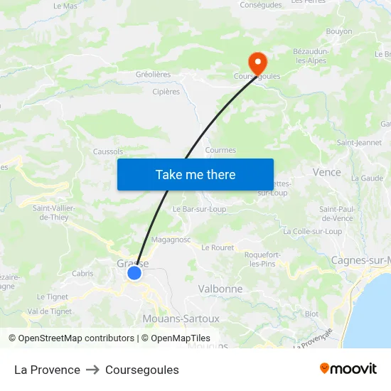 La Provence to Coursegoules map